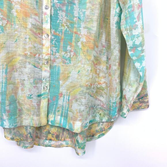 Soft Surroundings Button Front Long Sleeve Top Womens L Watercolor Floral Print - Picture 4 of 6